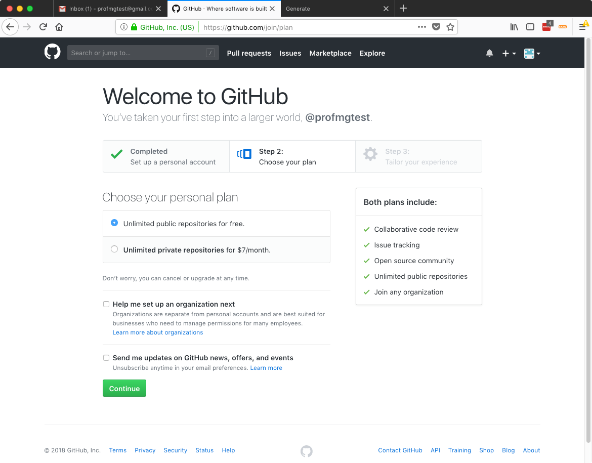 Github signup screenshot 1